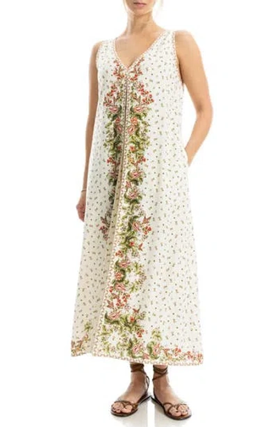 Max Studio Border Print Sleeveless Maxi Dress In Brlfyflf-birch Leafy Floral Frame
