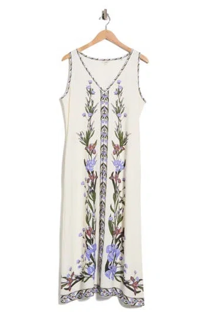Max Studio Border Print Sleeveless Maxi Dress In White