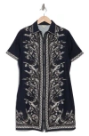 Max Studio Border Short Sleeve Shirtdress In Blue