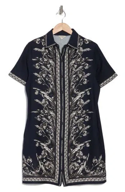 Max Studio Border Short Sleeve Shirtdress