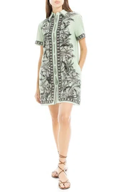 Max Studio Border Short Sleeve Shirtdress In Green Print