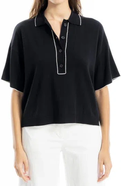 Max Studio Boxy Polo Sweater In Black