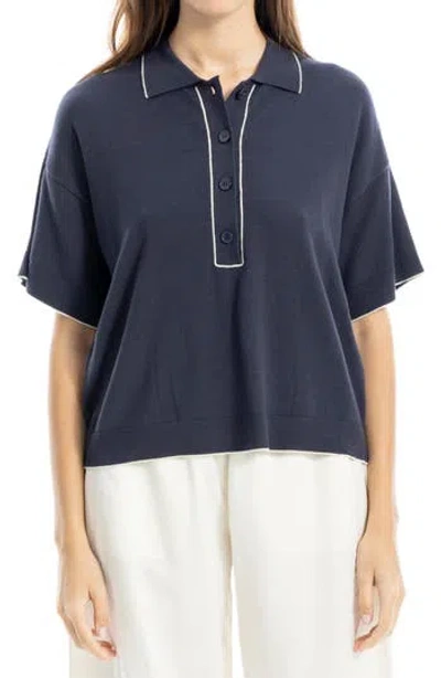 Max Studio Boxy Polo Sweater In Blue