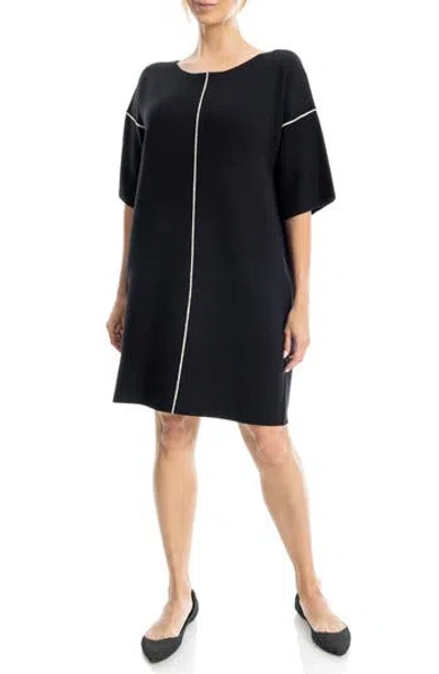 Max Studio Boxy Short Sleeve Sweater Dress In Black