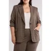 Max Studio Boyfriend Plaid Blazer In Brown