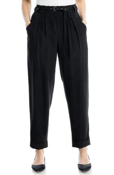 Max Studio Brushed Twill Belted Cuffed Barrel Leg Pants In Black