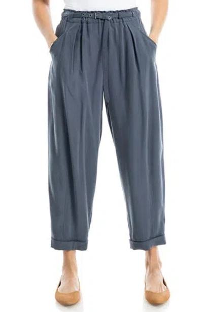 Max Studio Brushed Twill Belted Cuffed Barrel Leg Pants In Blue