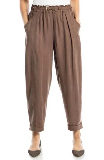 Max Studio Brushed Twill Belted Cuffed Barrel Leg Pants In Brown
