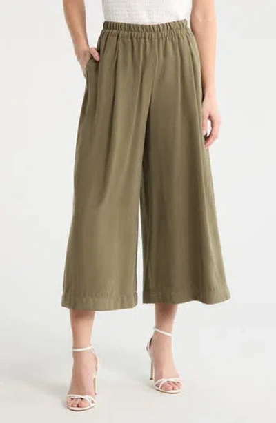 Max Studio Brushed Twill Culottes In Green