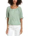 Max Studio Bubble Button Tie Sleeve Blouse In Green