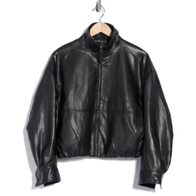 Max Studio Bubble Hem Faux Leather Jacket In Black