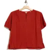 Max Studio Bubble Short Sleeve Top In Red