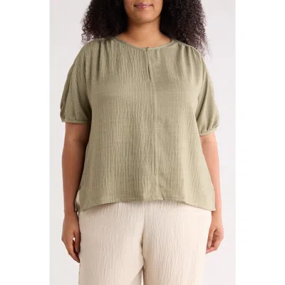 Max Studio Bubble Short Sleeve Top In Gray