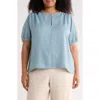 Max Studio Bubble Short Sleeve Top In Blue
