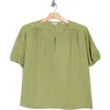 Max Studio Bubble Short Sleeve Top In Green