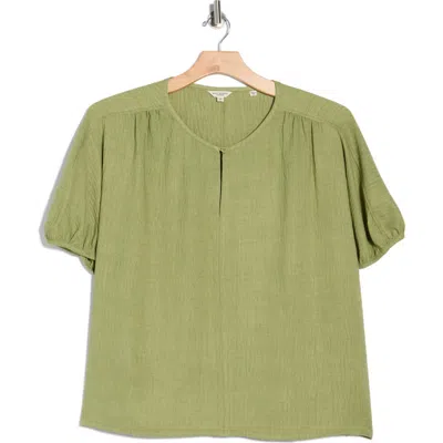 Max Studio Bubble Short Sleeve Top In Green