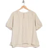 Max Studio Bubble Short Sleeve Top In Heather Oatmeal