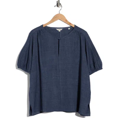 Max Studio Bubble Short Sleeve Top In Blue