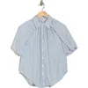 Max Studio Bubble Sleeve Boyfriend Shirt In Blue