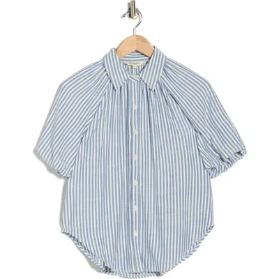 Max Studio Bubble Sleeve Boyfriend Shirt In Blue