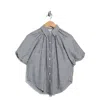 Max Studio Bubble Sleeve Button Front Shirt In Blue