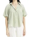 Max Studio Bubble Sleeve Button Front Shirt In Green