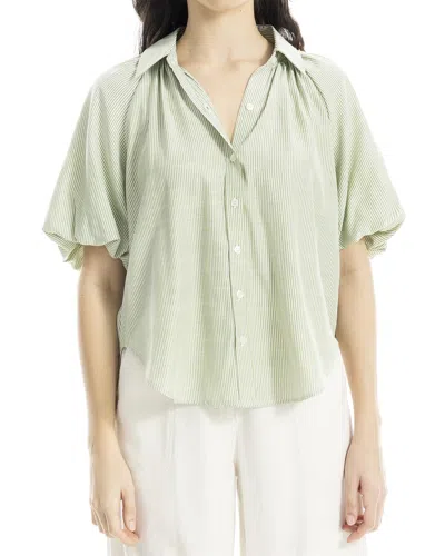 Max Studio Bubble Sleeve Button Front Shirt In Green