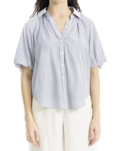 Max Studio Bubble Sleeve Button Front Shirt In Blue