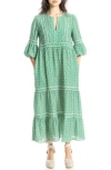 Max Studio Bubble Sleeve Crepe Maxi Dress In Grn/crm Gracelock Geo