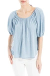 Max Studio Bubble Sleeve Linen-blend Top In Slate-slate