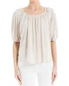 Max Studio Bubble Sleeve Linen-blend Top In Neutral