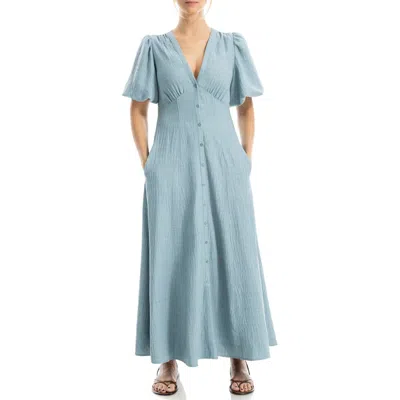 Max Studio Bubble Sleeve Maxi Dress In Blue