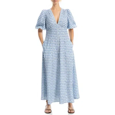 Max Studio Bubble Sleeve Maxi Dress In Blue