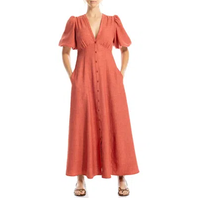 Max Studio Bubble Sleeve Maxi Dress In Heather Washed Red