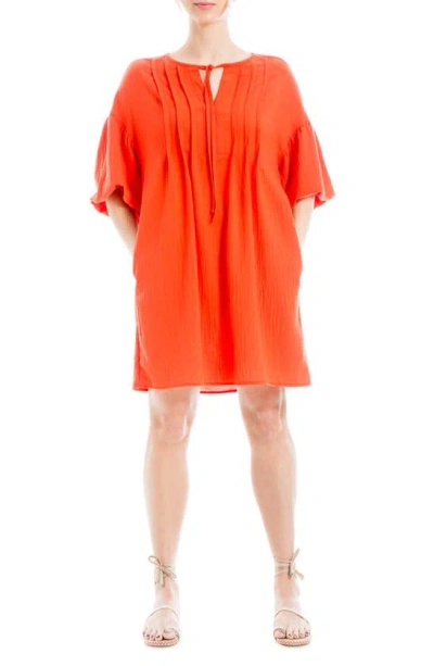 Max Studio Bubble Sleeve Pocket Shift Dress In Orange