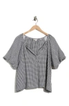 Max Studio Bubble Sleeve Split Neck Top In Black