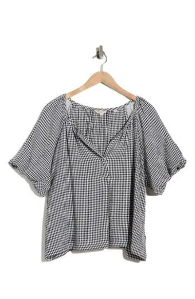 Max Studio Bubble Sleeve Split Neck Top In Black