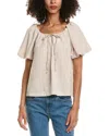 Max Studio Bubble Sleeve Tie Front Blouse In Beige