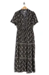 Max Studio Bubble Sleeve Tiered Maxi Dress In Black