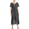 Max Studio Bubble Sleeve Tiered Maxi Dress In Black/ivory Plie Plk Dot