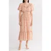 Max Studio Bubble Sleeve Tiered Maxi Dress In Neutral
