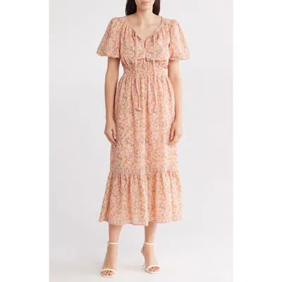 Max Studio Bubble Sleeve Tiered Maxi Dress In Neutral