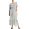 Max Studio Bubble Sleeve Tiered Maxi Dress In Cream/black Stipple Dot Pnl