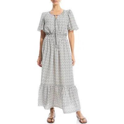 Max Studio Bubble Sleeve Tiered Maxi Dress In Cream/black Stipple Dot Pnl