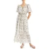 Max Studio Bubble Sleeve Tiered Maxi Dress In Cream/pink Blm Interlace