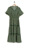 Max Studio Bubble Sleeve Tiered Maxi Dress In Multi