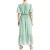 Max Studio Bubble Sleeve Tiered Maxi Dress In Soft Green Lattice