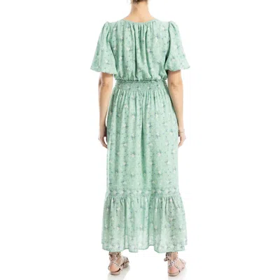Max Studio Bubble Sleeve Tiered Maxi Dress In Soft Green Lattice