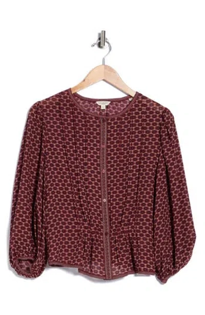 Max Studio Bubble Sleeve Top In Burgundy