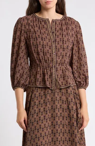 Max Studio Bubble Sleeve Top In Brown
